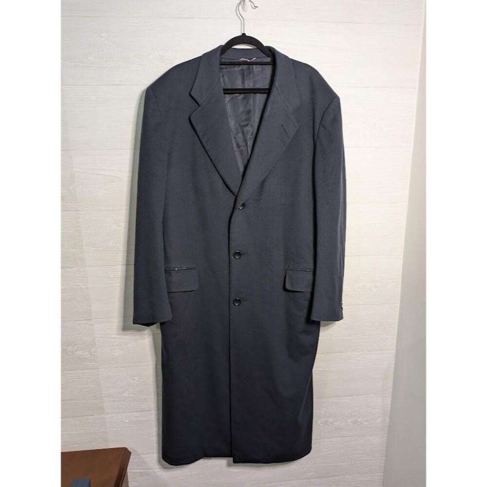VINTAGE Canali Proposta Cashmere Wool Overcoat Navy Blue Long Trench Coat Italy